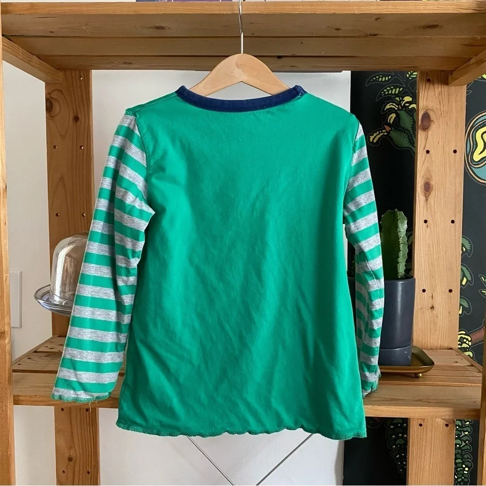Mini Boden Green Snail Race Stripe Reversible Long Sleeve Shirt - Picture 3 of 15